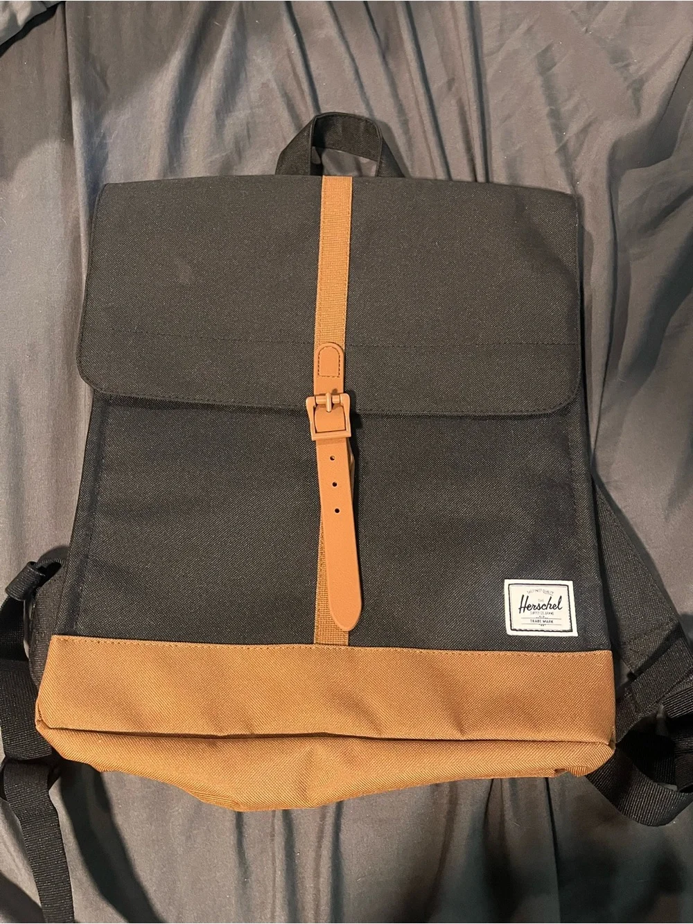 Herschel Supply Company Black and Tan Two-Tone Flap Backpack